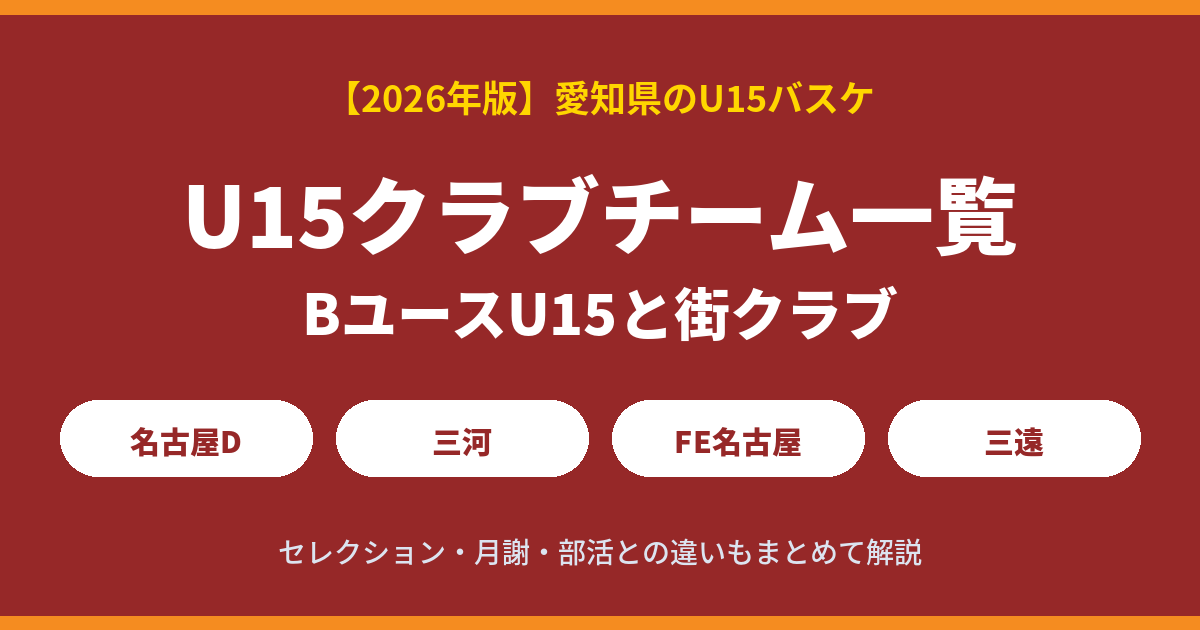 愛知県のU15バスケクラブチーム一覧【2026年版】|BユースU15と街クラブ・セレクション・部活との違い